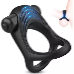 Vibrating Cock Ring Bullet Vibrator, Silicone Penis Ring with Single Vibration, Triangular Stretchy Mens Vibrator for Longer Har