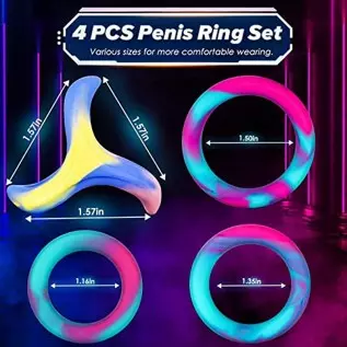 Penis Rings Male Sex Toys - 4 in 1 Super Soft Silicone Cockrings for Men's Erection, Ruusumaa Colorful Cock Ring Penis Ring Sex