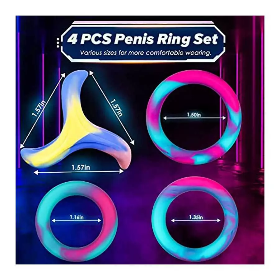Penis Rings Male Sex Toys - 4 in 1 Super Soft Silicone Cockrings for Men's Erection, Ruusumaa Colorful Cock Ring Penis Ring Sex