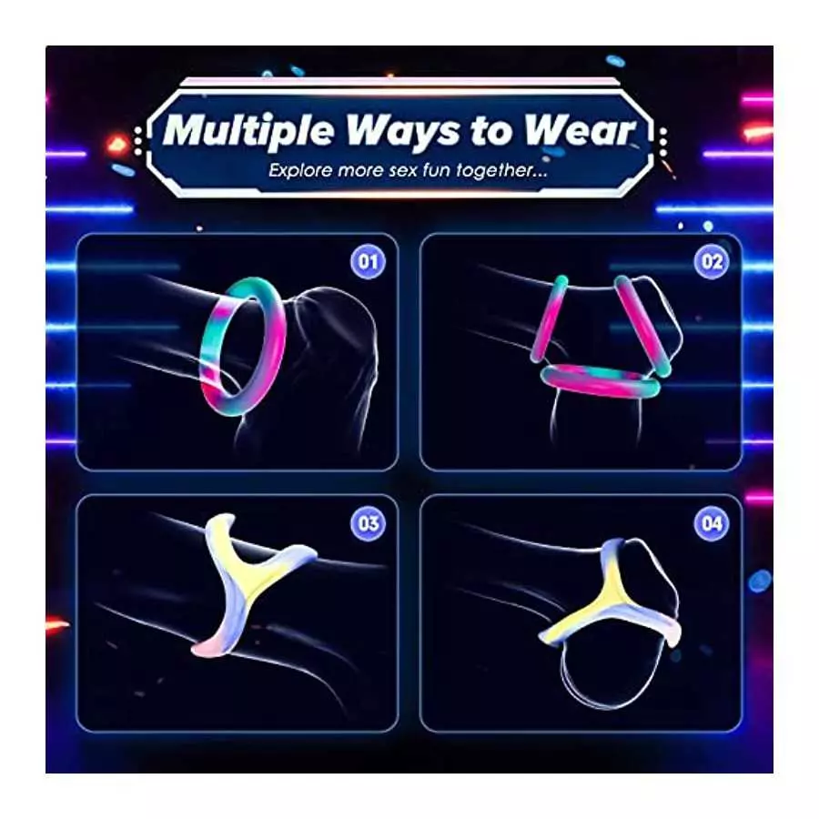 Penis Rings Male Sex Toys - 4 in 1 Super Soft Silicone Cockrings for Men's Erection, Ruusumaa Colorful Cock Ring Penis Ring Sex