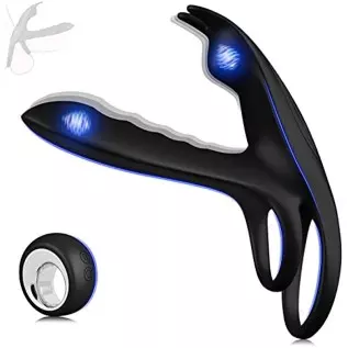 Vibrating Cock Ring, 3 in 1 Silicone Penis Ring with 10 Vibration Modes G-Spot & Clitoral Stimulator, Couple Vibrator Rechargeab