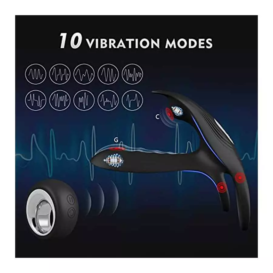 Vibrating Cock Ring, 3 in 1 Silicone Penis Ring with 10 Vibration Modes G-Spot & Clitoral Stimulator, Couple Vibrator Rechargeab