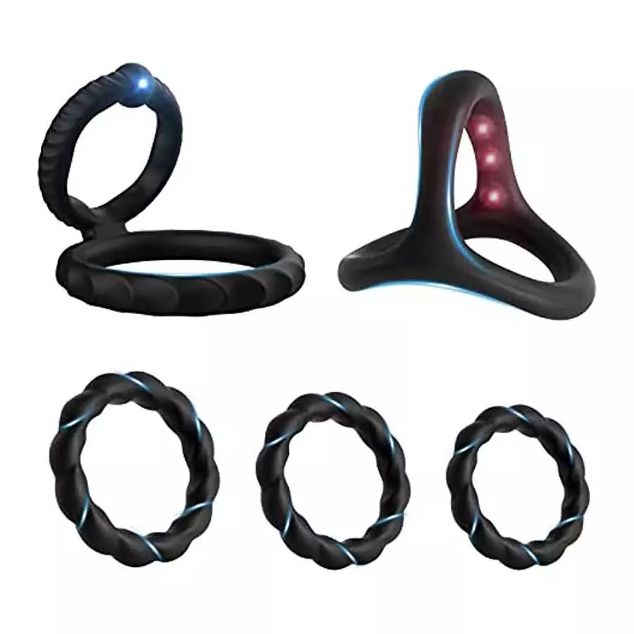 New Pc5 Silicone Penis Ring Combo Set, Enhance Erection Fun, Soft Silicone Penis Ring, Elasticity, Make Penis Longer, Harder, Lo