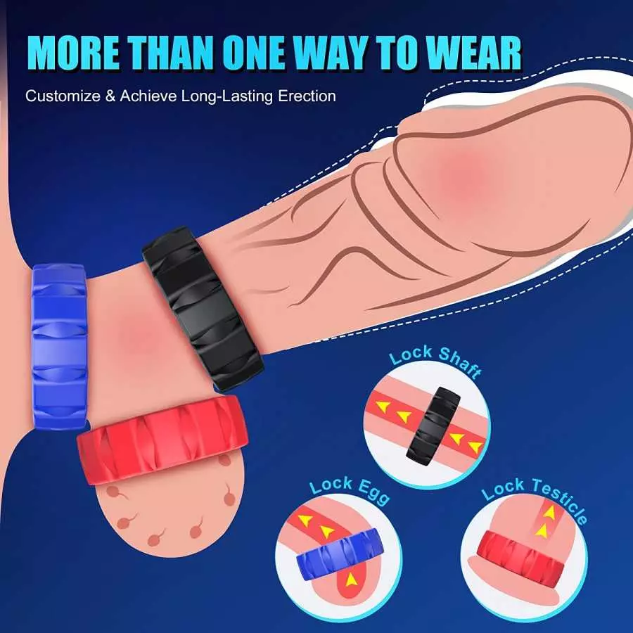 0.47" Ultra-Thick Cock Ring Set with Stretchy - SEXY SLAVE Owen, Tire Design Penis Ring for Men Erection Enhancing, Silicone Coc