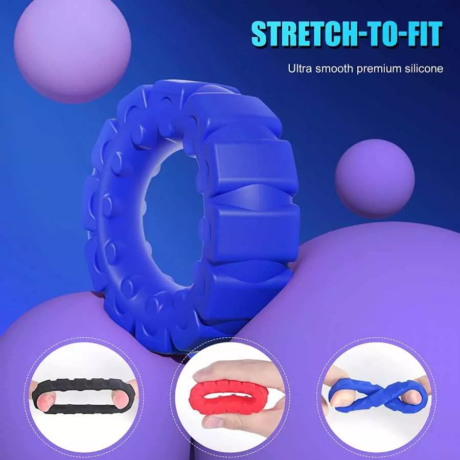 0.47" Ultra-Thick Cock Ring Set with Stretchy - SEXY SLAVE Owen, Tire Design Penis Ring for Men Erection Enhancing, Silicone Coc