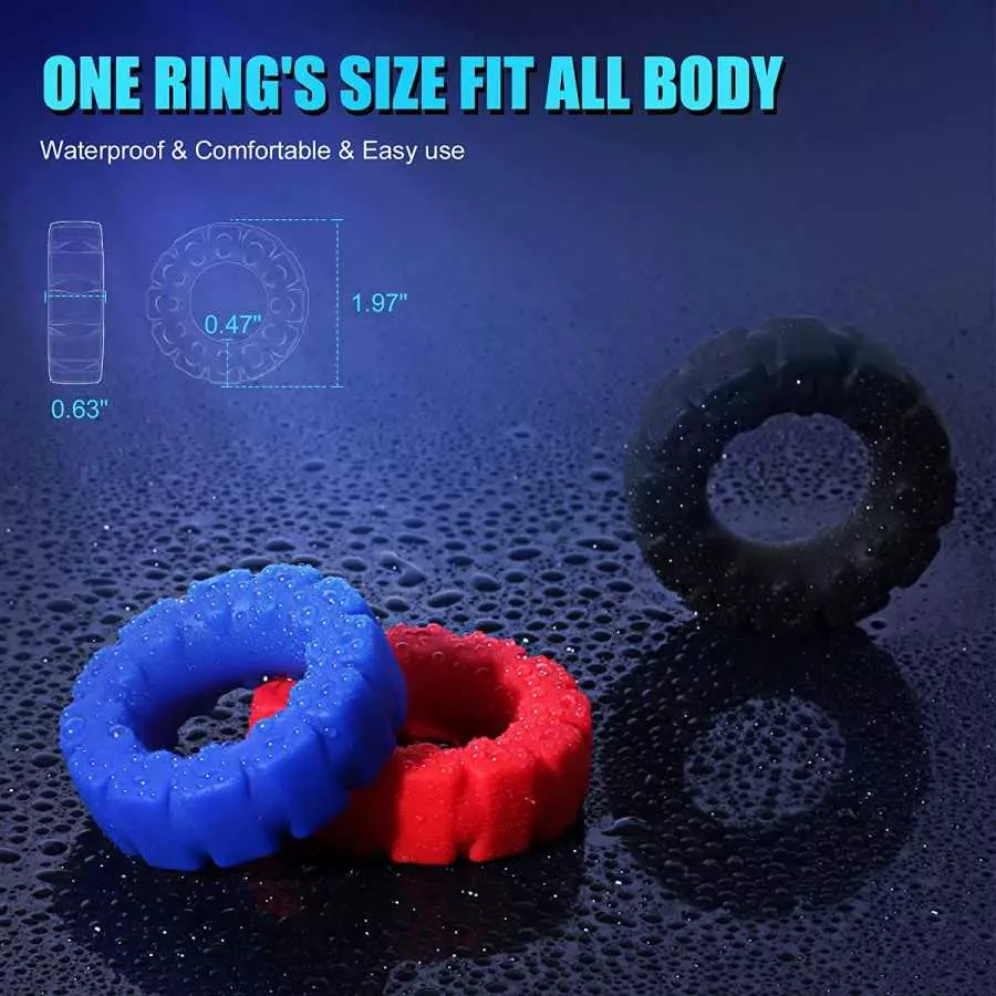 0.47" Ultra-Thick Cock Ring Set with Stretchy - SEXY SLAVE Owen, Tire Design Penis Ring for Men Erection Enhancing, Silicone Coc