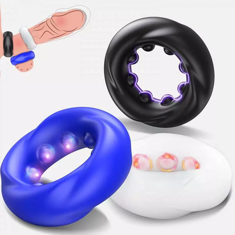 0.47" Ultra-Thick Cock Ring Set with Stretchy - SEXY SLAVE Owen, Tire Design Penis Ring for Men Erection Enhancing, Silicone Coc