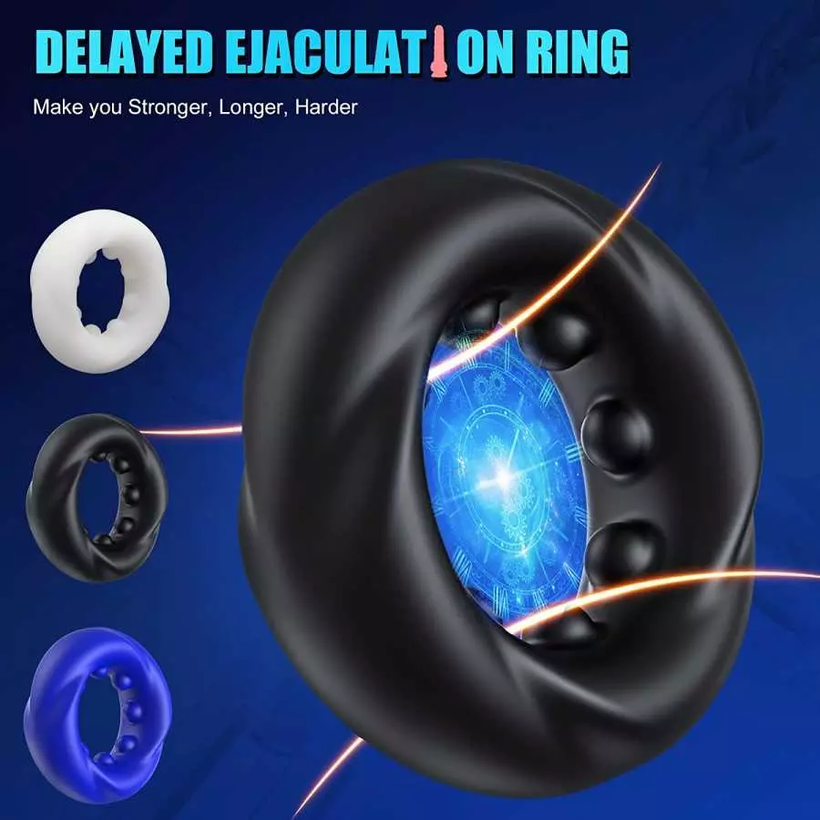 0.47" Ultra-Thick Cock Ring Set with Stretchy - SEXY SLAVE Owen, Tire Design Penis Ring for Men Erection Enhancing, Silicone Coc