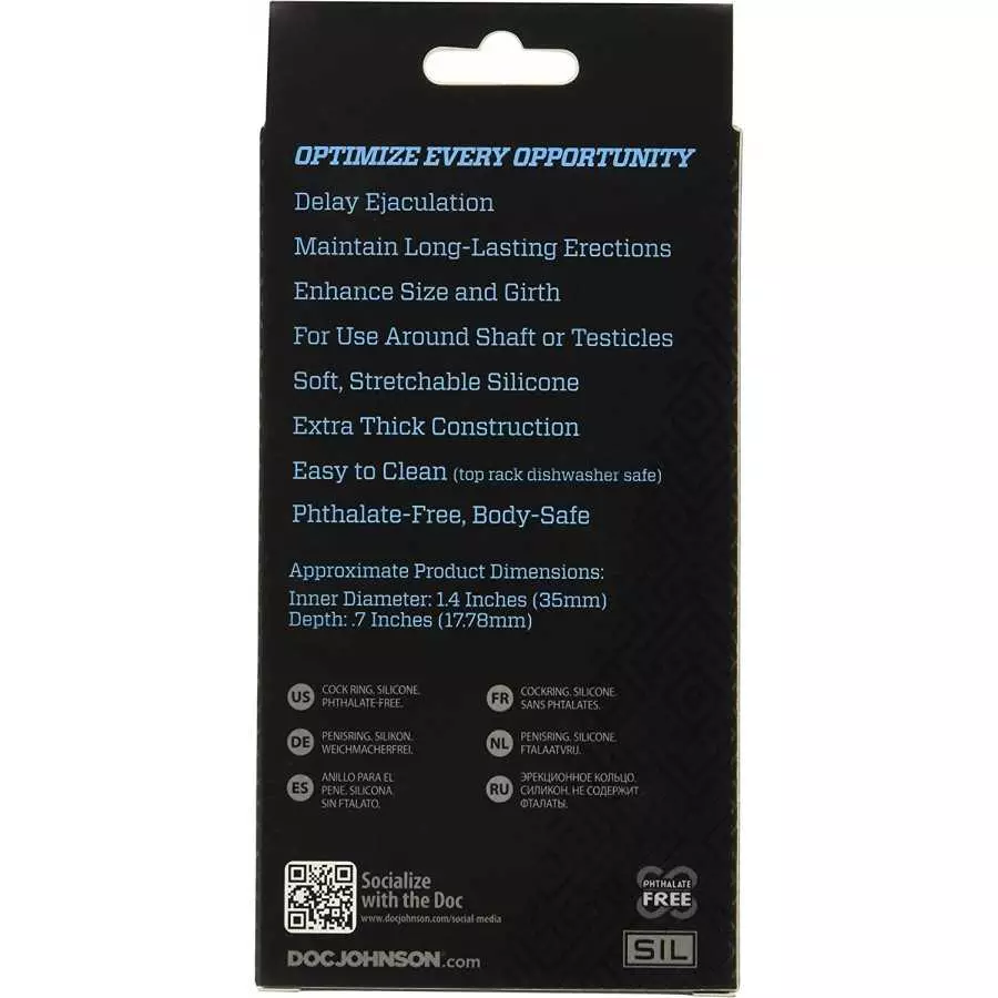 Doc Johnson OptiMALE - Tapered C-Ring - Stretchy Silicone - 35mm Unstretched Inner Diameter - Rounded Edges - Won't Dig Into Ski