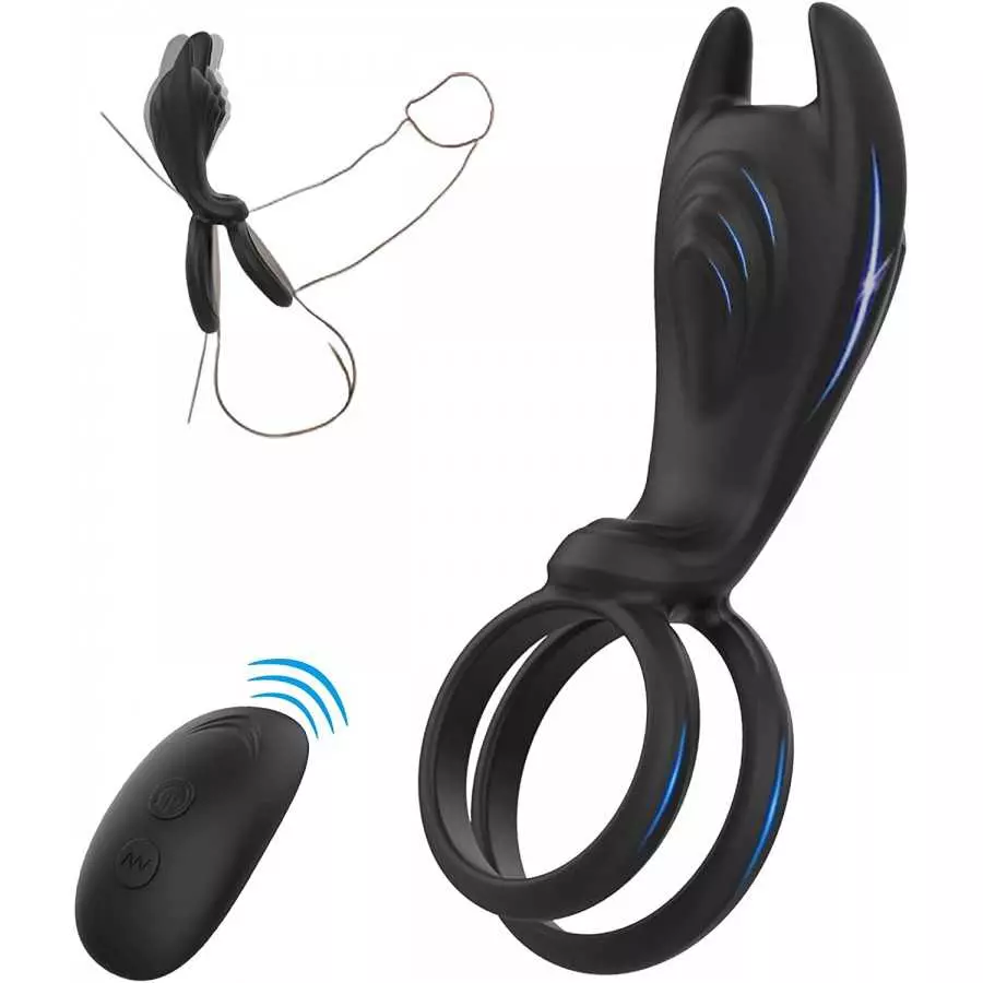Vibrating Penis Ring with Remote Control for Men Couples,Dual Cock Rings Soft Silicone 10 Vibration Mode Rabbit Clit Vibrators S