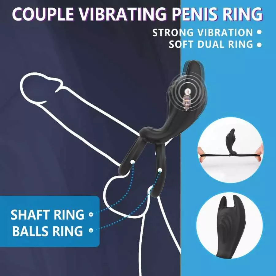 Vibrating Penis Ring with Remote Control for Men Couples,Dual Cock Rings Soft Silicone 10 Vibration Mode Rabbit Clit Vibrators S