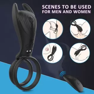 Vibrating Penis Ring with Remote Control for Men Couples,Dual Cock Rings Soft Silicone 10 Vibration Mode Rabbit Clit Vibrators S