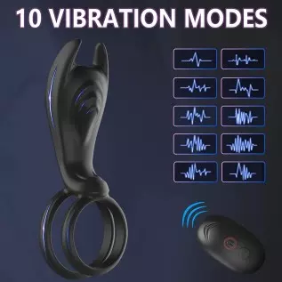 Vibrating Penis Ring with Remote Control for Men Couples,Dual Cock Rings Soft Silicone 10 Vibration Mode Rabbit Clit Vibrators S