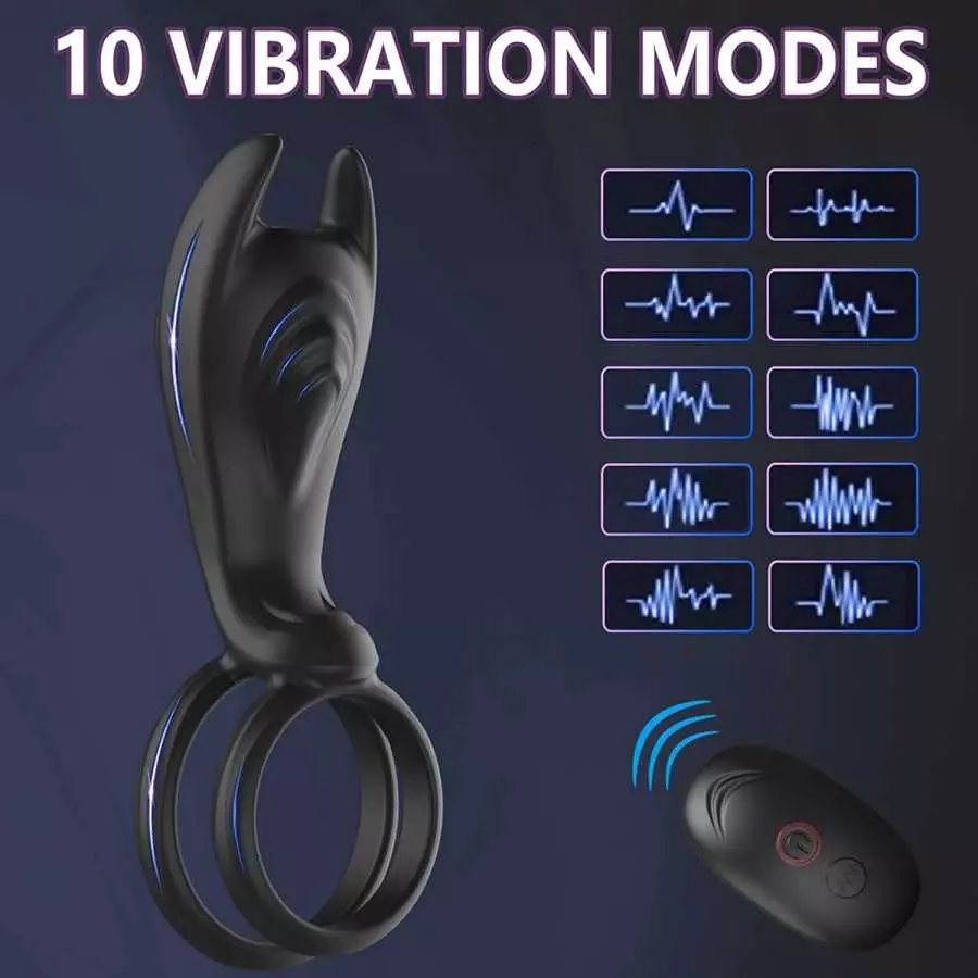 Vibrating Penis Ring with Remote Control for Men Couples,Dual Cock Rings Soft Silicone 10 Vibration Mode Rabbit Clit Vibrators S
