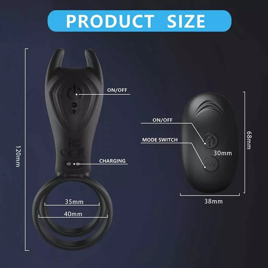 Vibrating Penis Ring with Remote Control for Men Couples,Dual Cock Rings Soft Silicone 10 Vibration Mode Rabbit Clit Vibrators S
