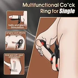 Vibrating Cock Ring, 3 in 1 Penis Ring Vibrator with 10 Vibration Modes G-Spot & Clitoral Stimulator, Silicone Adult Sex Toy Ere