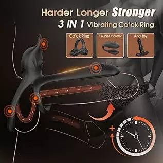 Vibrating Cock Ring, 3 in 1 Penis Ring Vibrator with 10 Vibration Modes G-Spot & Clitoral Stimulator, Silicone Adult Sex Toy Ere