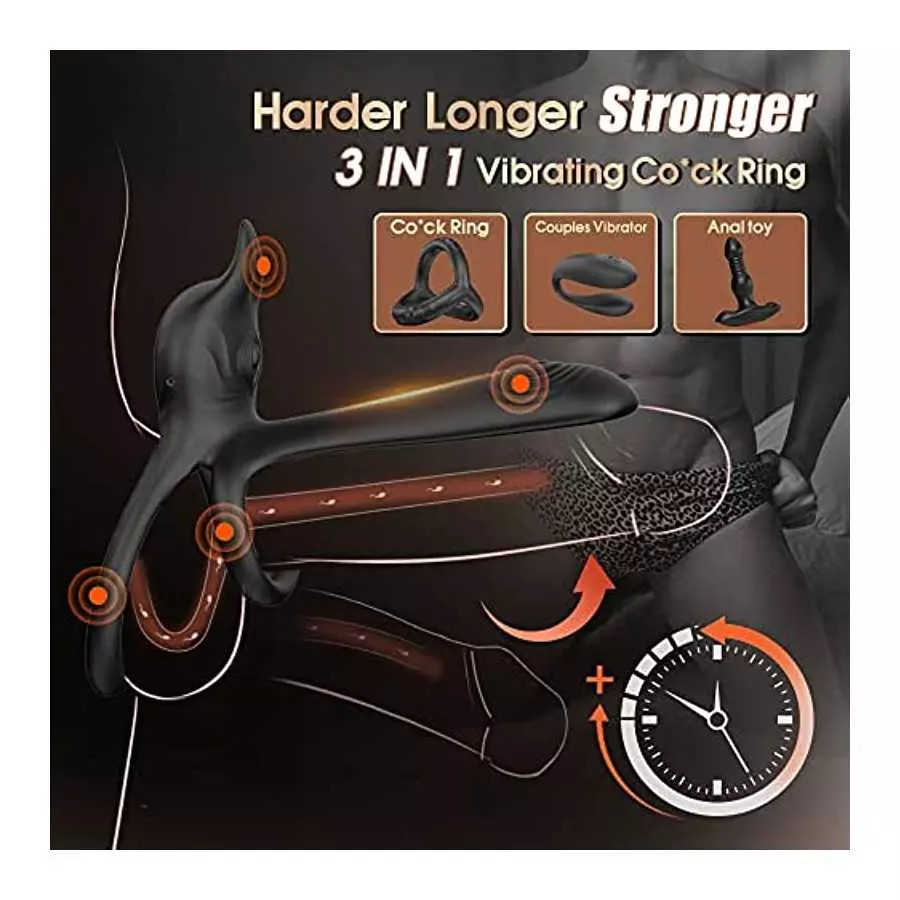 Vibrating Cock Ring, 3 in 1 Penis Ring Vibrator with 10 Vibration Modes G-Spot & Clitoral Stimulator, Silicone Adult Sex Toy Ere