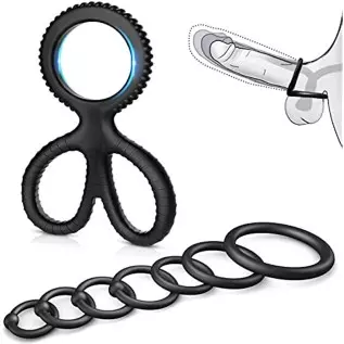 Penis Rings Set with 8 Different Sizes Cock Rings for Erection Enhancing，Long Lasting Stronger Adult Sex Toy，Soft Stretchy Silic