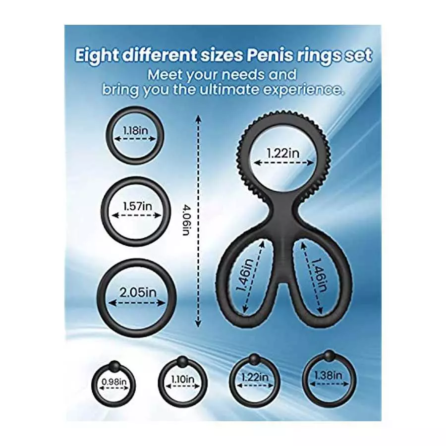 Penis Rings Set with 8 Different Sizes Cock Rings for Erection Enhancing，Long Lasting Stronger Adult Sex Toy，Soft Stretchy Silic