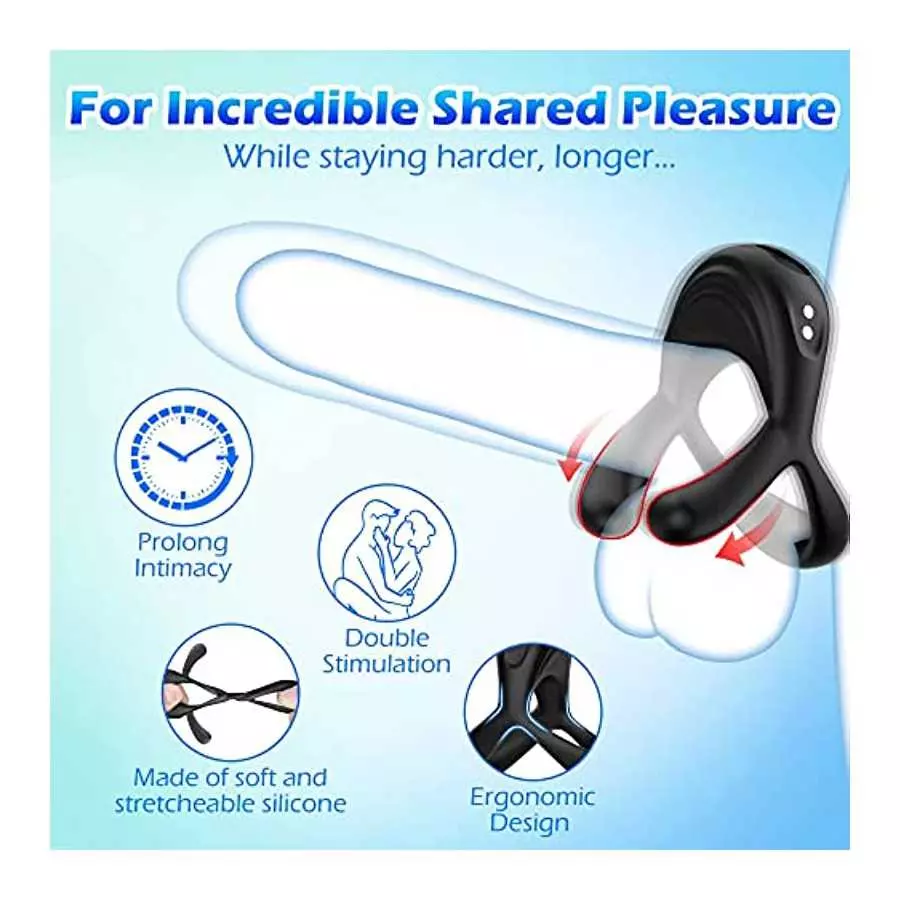 LUZINE Vibrating Cock Ring, Upgraded Version of Silicone Stretchy Penis Rings with 10 Vibrations, Men's Sex Toys with The Rabbit