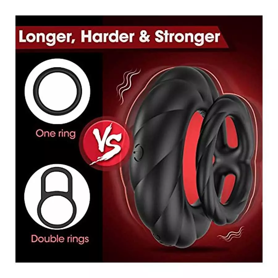 Vibrating Cock Ring, Double Penis Ring Vibrator with 10 Vibration Modes, Adult Male Sex Toys for Men Longer Harder Stronger, Sil