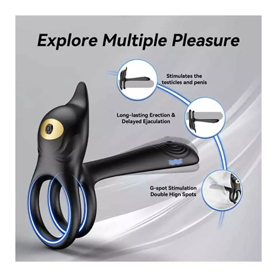 Vibrating Cock Ring,Couple Vibrator Penis Ring with 10 Vibration Modes G-Spot Clitoral 3 in 1 Double Ring Mens Vibrator,Adult Se