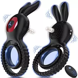 Vibrating Cock Ring Sex Toys - Double Penis Ring Male Sex Toys for Men with 10 Vibration, Bunny Ears Adult Toys G Spot Cockring