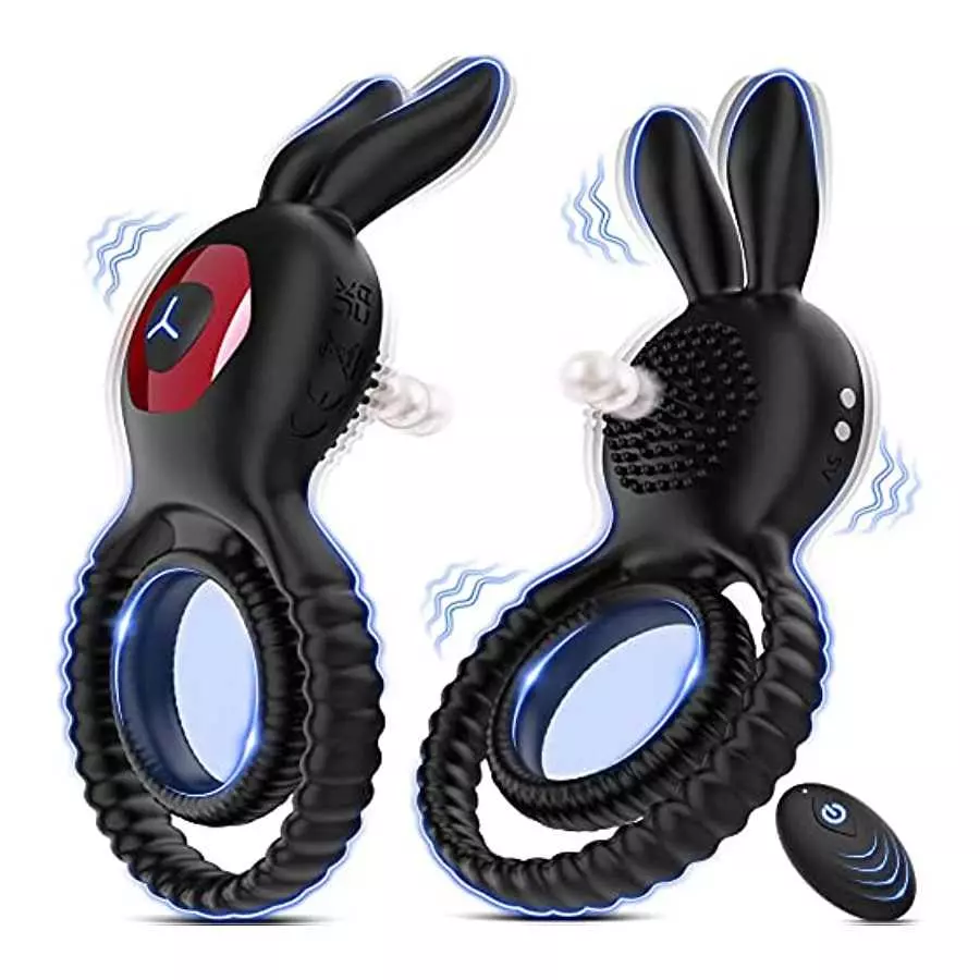 Vibrating Cock Ring Sex Toys - Double Penis Ring Male Sex Toys for Men with 10 Vibration, Bunny Ears Adult Toys G Spot Cockring