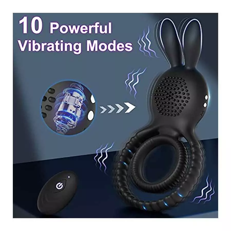 Vibrating Cock Ring Sex Toys - Double Penis Ring Male Sex Toys for Men with 10 Vibration, Bunny Ears Adult Toys G Spot Cockring