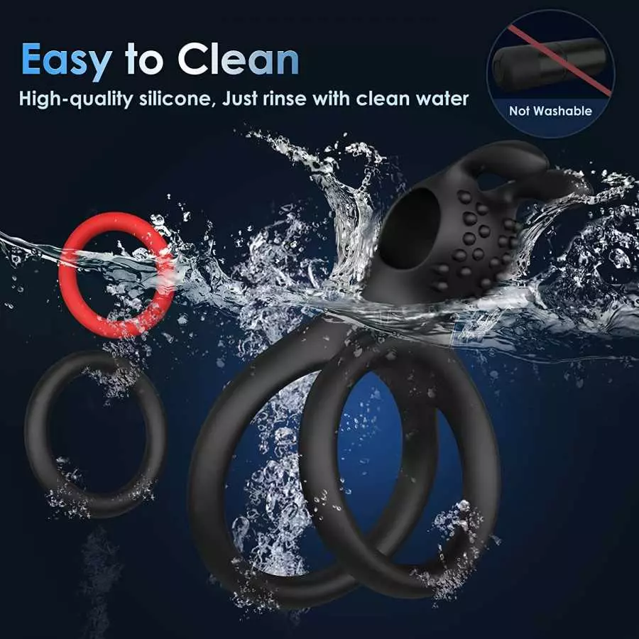 Cock Ring Sex Toys for Men, 7 Different Sizes Soft Silicone Penis Ring with Vibrator for Erection, Lasting Stronger Men Sex Toy,