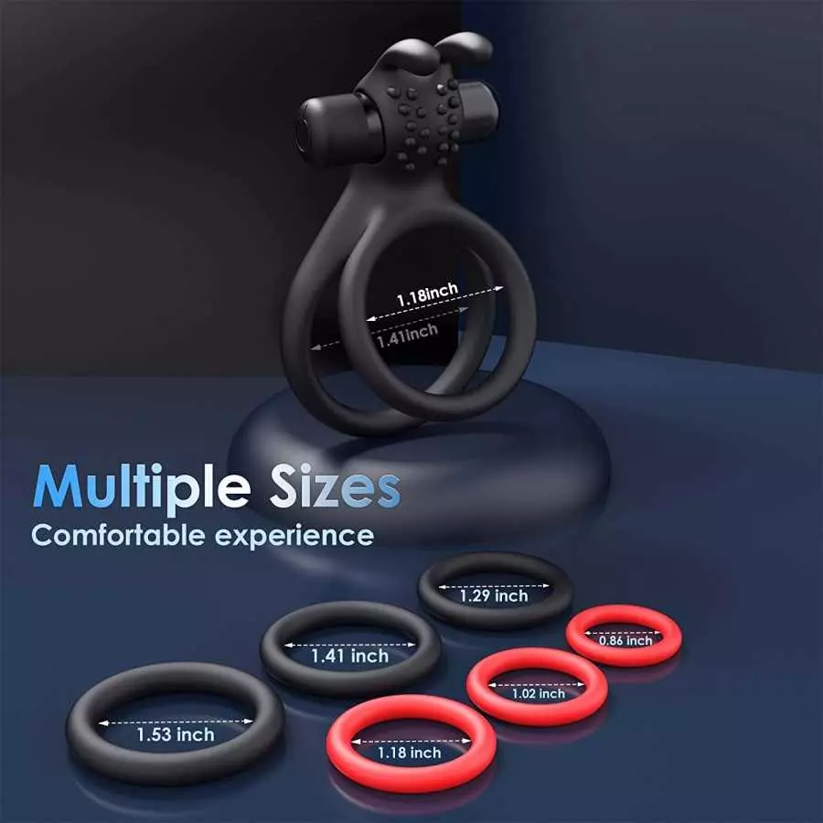 Cock Ring Sex Toys for Men, 7 Different Sizes Soft Silicone Penis Ring with Vibrator for Erection, Lasting Stronger Men Sex Toy,