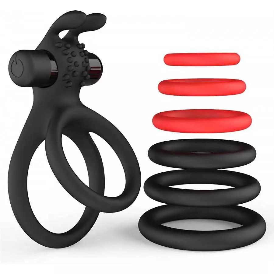 Cock Ring Sex Toys for Men, 7 Different Sizes Soft Silicone Penis Ring with Vibrator for Erection, Lasting Stronger Men Sex Toy,