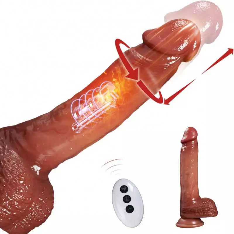 Black Thrusting Realistic Dildos Vibrator w/ 3 Thrusting & 9 Vibration Heating 8" Silicone Adult Sex Toys G-Spot Vibrating Penis