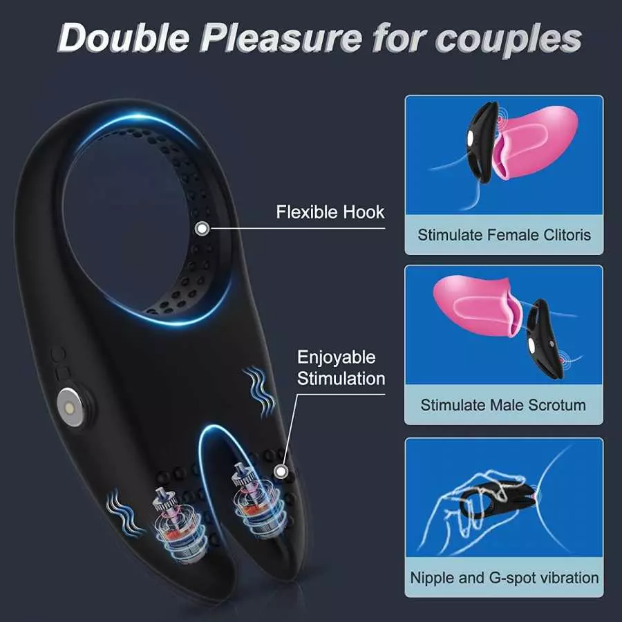 Silicone Penis Ring for Men Vibrating Cock Ring with Rabbit Design, Rechargeable Penis Ring Vibrator with 10 Vibration Modes, CU