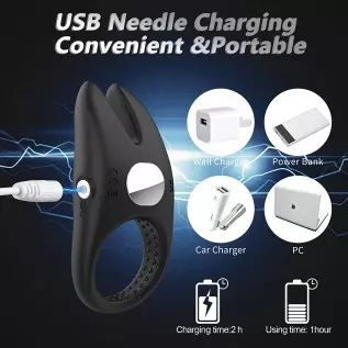 Silicone Penis Ring for Men Vibrating Cock Ring with Rabbit Design, Rechargeable Penis Ring Vibrator with 10 Vibration Modes, CU