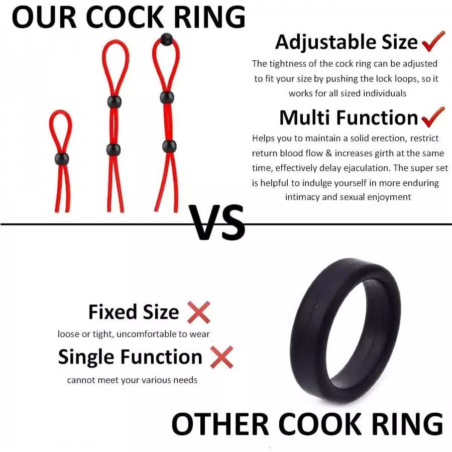Ufilter 3 Pcs Adjustable Cock Ring Set, Reusable Silicone Beaded Penis Rope, Lasting Dick Erection Ejaculation Delay Trainer, Ad