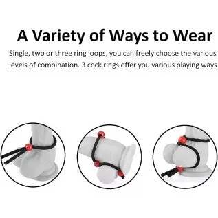 Ufilter 3 Pcs Adjustable Cock Ring Set, Reusable Silicone Beaded Penis Rope, Lasting Dick Erection Ejaculation Delay Trainer, Ad