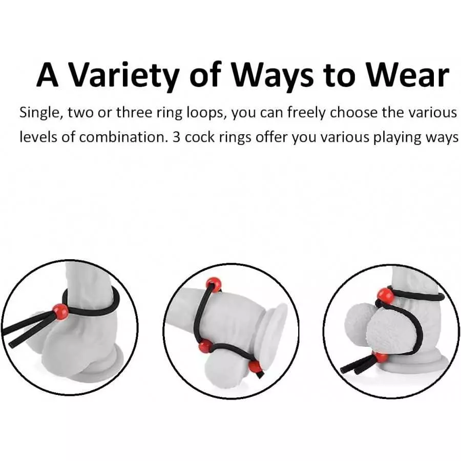 Ufilter 3 Pcs Adjustable Cock Ring Set, Reusable Silicone Beaded Penis Rope, Lasting Dick Erection Ejaculation Delay Trainer, Ad