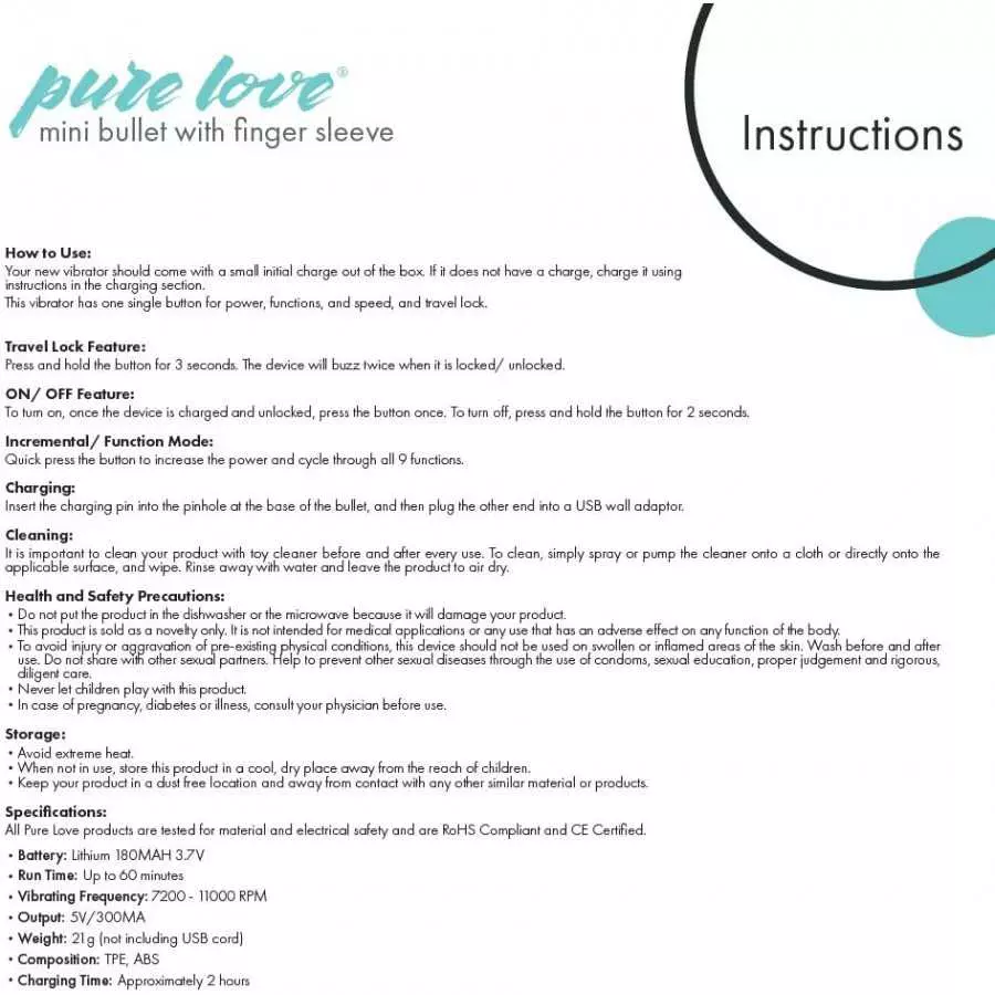 Pure Love Portable Finger Vibrator, Rechargeable, Purple