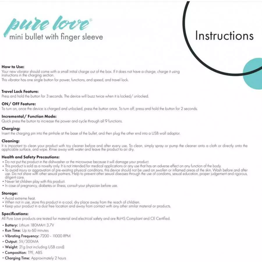 Pure Love Portable Finger Vibrator, Rechargeable, Purple