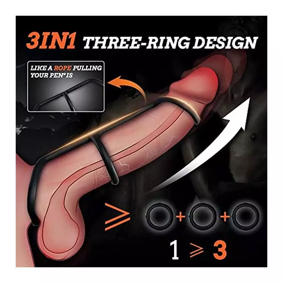 Silicone Penis Ring, TIVINO 3 in 1 Ultra Soft Cock Ring for Erection Enhancing Stamina Prolonging, 3 Different Sizes Cock Rings