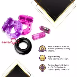 VIARDEJI® Vibrating Cock Ring Sex Toys – 2 Penis Rings w. Clit Stimulator & 1 Cock Ring for Better Stronger Erection