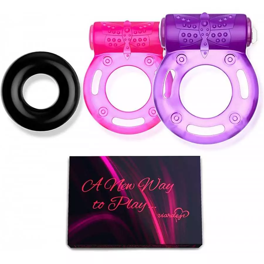 VIARDEJI® Vibrating Cock Ring Sex Toys – 2 Penis Rings w. Clit Stimulator & 1 Cock Ring for Better Stronger Erection