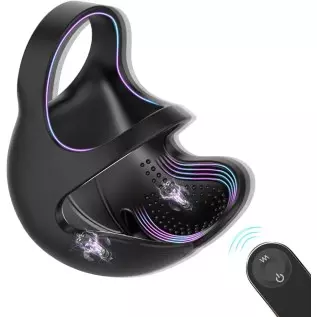 Vibrating Penis Ring with Testicular Vibration, Aixoxo Waterproof Silicone Cock Ring Vibrator with Adjustable Testicles Stimulat