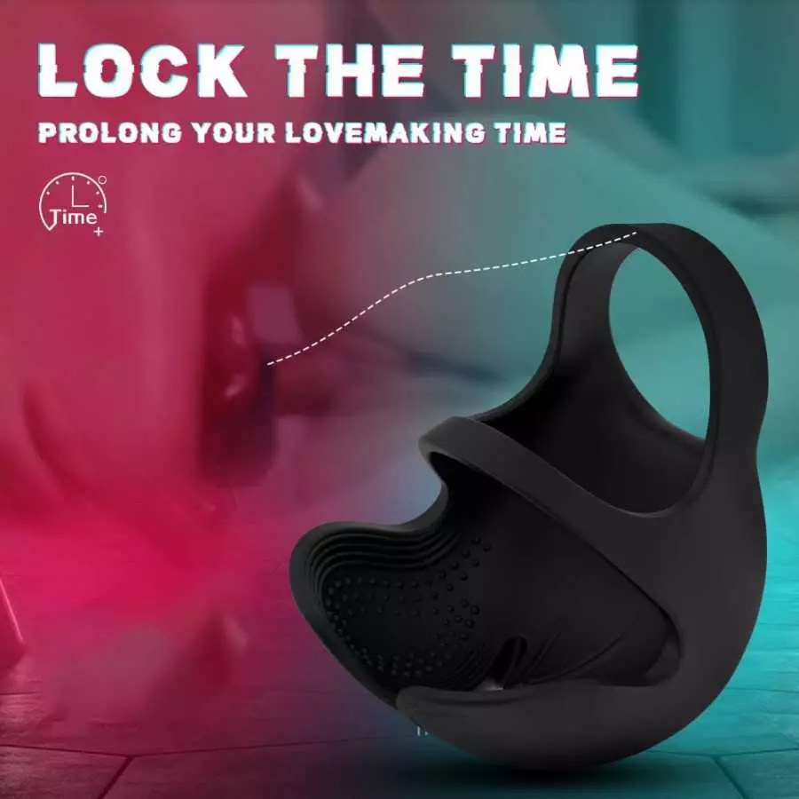 Vibrating Penis Ring with Testicular Vibration, Aixoxo Waterproof Silicone Cock Ring Vibrator with Adjustable Testicles Stimulat