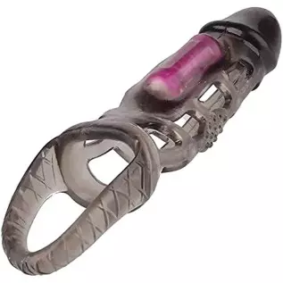 Reusable Penis Sleeve with Vibrator Penis Ring,Penis Sleeve Cock Ring Extender Ultra-Soft Penis Enlarger for Couples Vibrating D