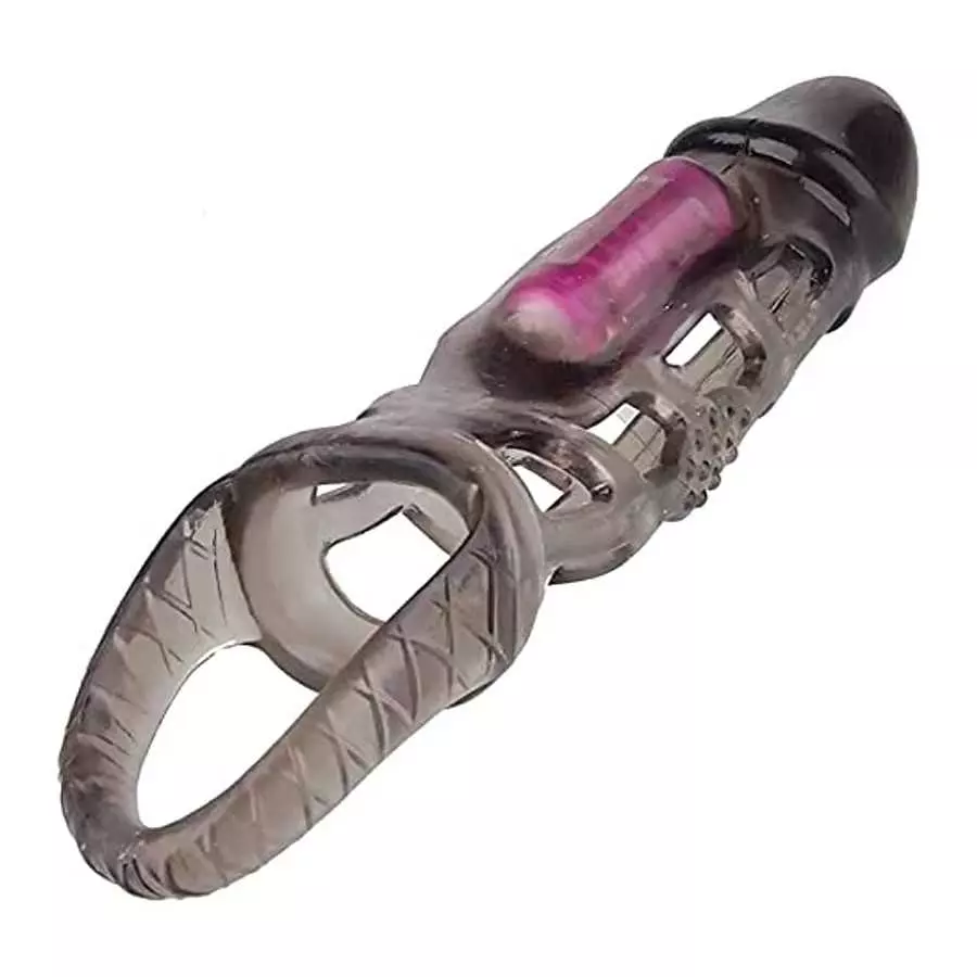 Reusable Penis Sleeve with Vibrator Penis Ring,Penis Sleeve Cock Ring Extender Ultra-Soft Penis Enlarger for Couples Vibrating D