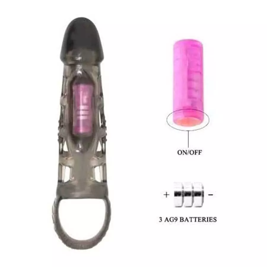 Reusable Penis Sleeve with Vibrator Penis Ring,Penis Sleeve Cock Ring Extender Ultra-Soft Penis Enlarger for Couples Vibrating D