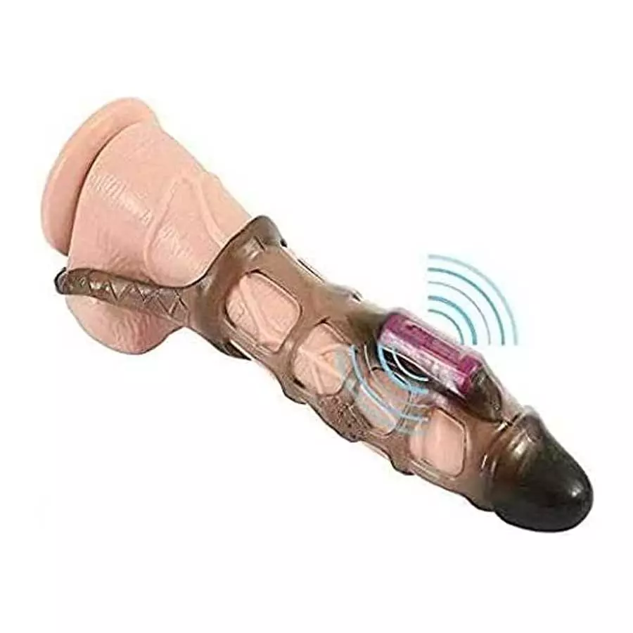 Reusable Penis Sleeve with Vibrator Penis Ring,Penis Sleeve Cock Ring Extender Ultra-Soft Penis Enlarger for Couples Vibrating D